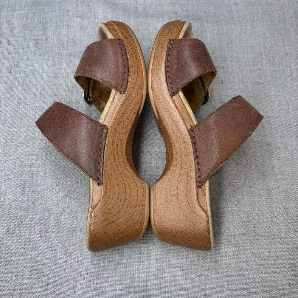 Dansko Sophie Brown Leather Dual Strap Buckle Wedge Slide Sandals Eu Size 37